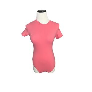 Auden Women's Luxury Collection 4-Way Stretch Short Sleeve Bodysuit - Coral Med